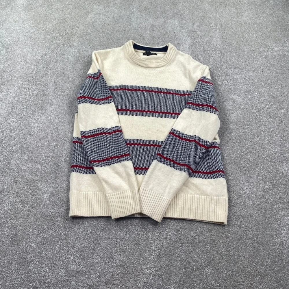 Banana Republic Striped Sweater Mens Medium Cream Wool Blend Italian Yarn Crew
